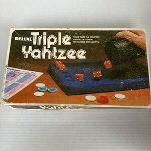Vtg Deluxe Triple Yahtzee Board Game Most Parts Extra Score Cards -missing chips